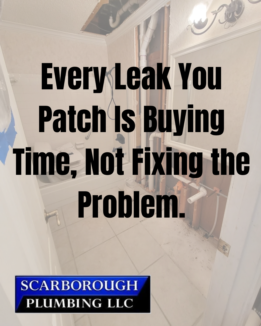 Political ad in a damaged room: “Every leak you patch is buying time, not fixing the problem.”