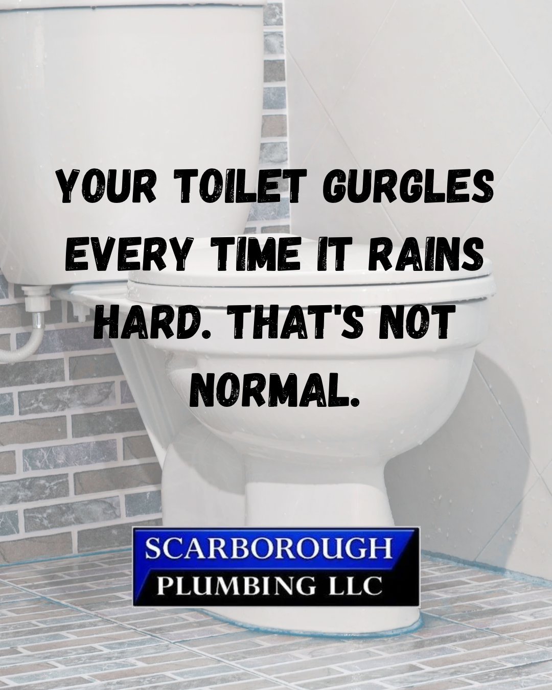 Plumbing ad with toilet and text: “Your toilet gurgles every time it rains hard. That’s not normal.”