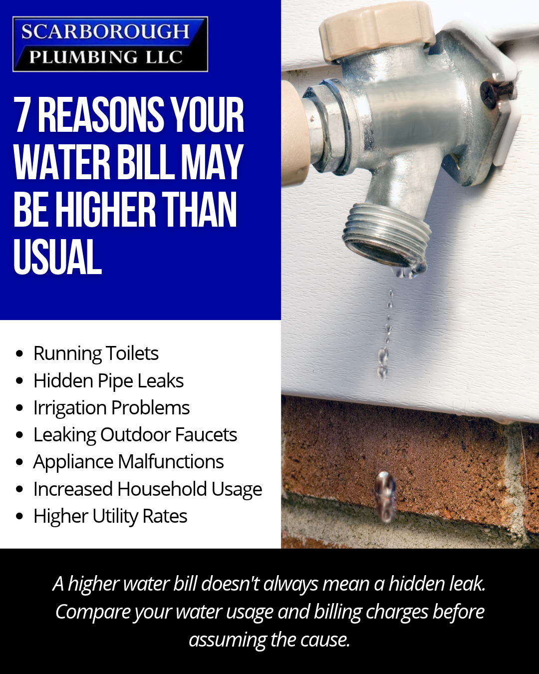 Dripping chrome faucet with text: “When Is a Dripping Faucet Past the Point of Repair?” Scarborough Plumbing LLC