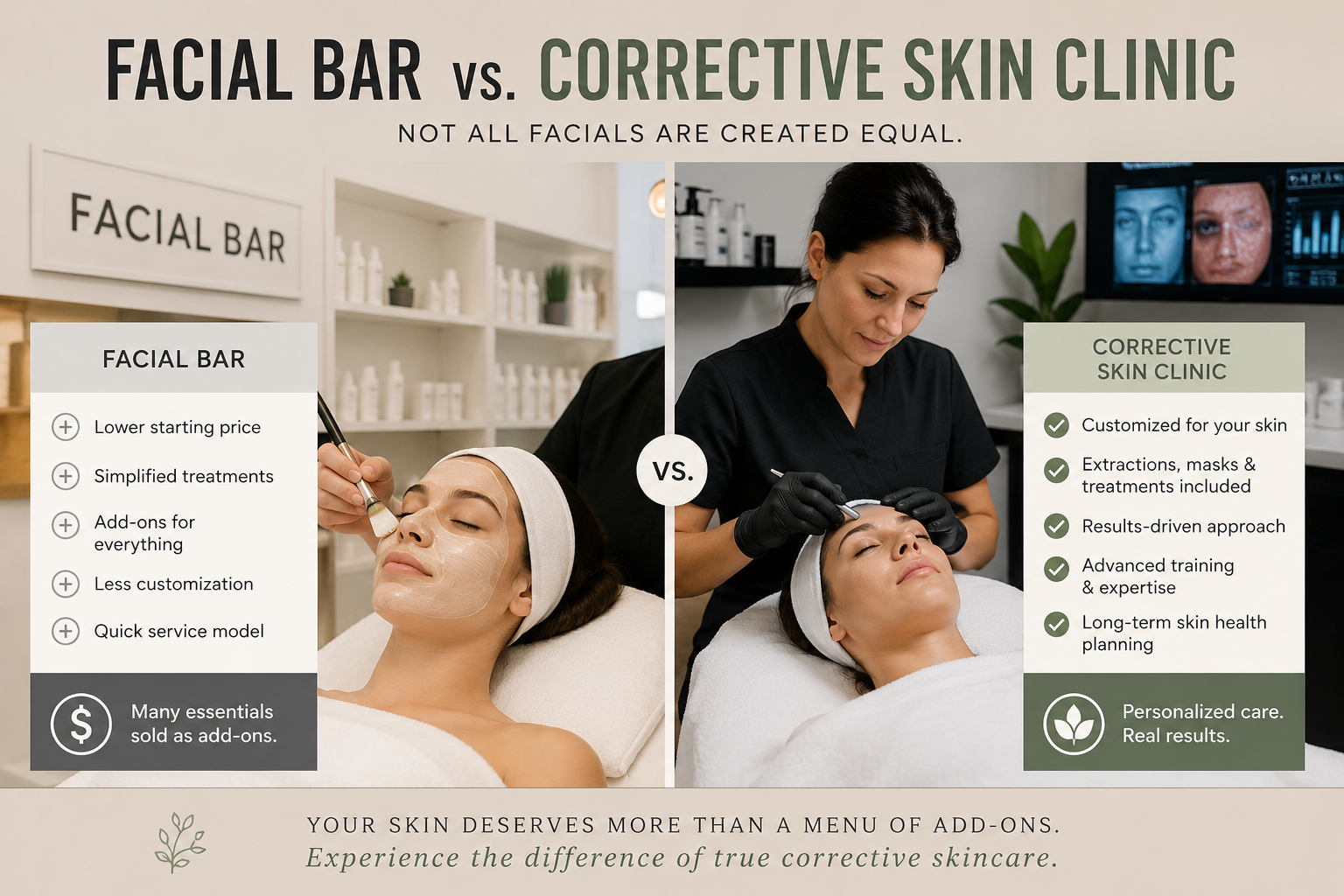 Facial bar vs a corrective skincare clinic