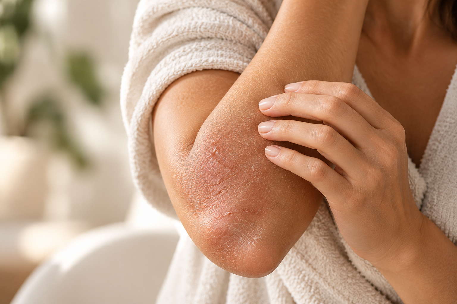 Close-up of dry irritated skin showing eczema-related inflammation