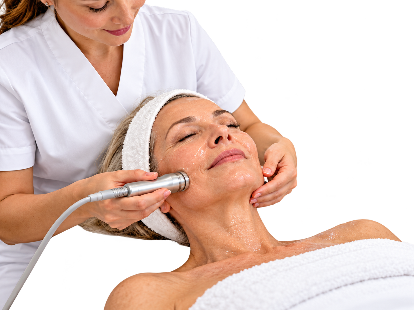 Mature woman receiving an advanced anti-aging facial treatment with professional skincare technology at The Skin Clinique in Santa Rosa, California.