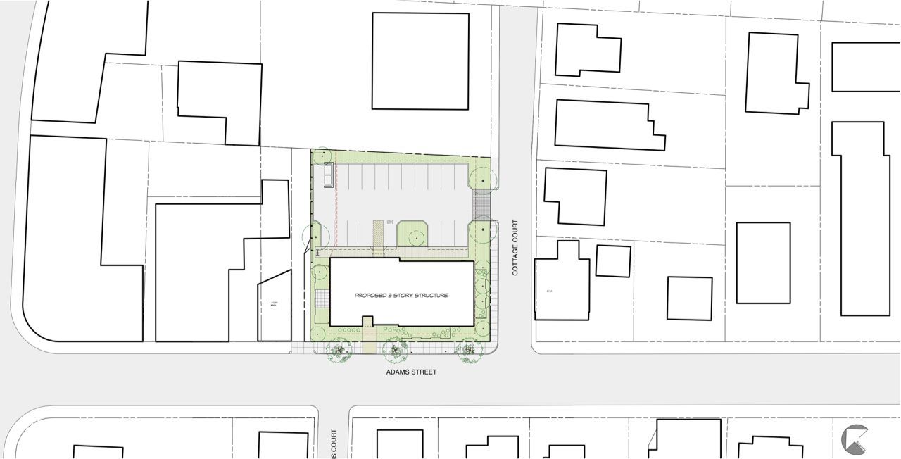 Plan view of a building labeled