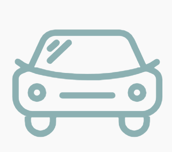 Teal outline of a car, front view.