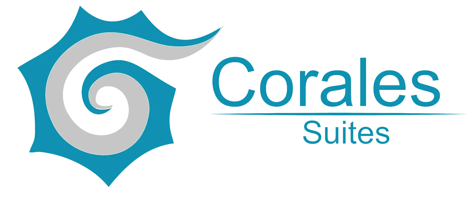 Logo with a teal and gray swirling design, and the text 