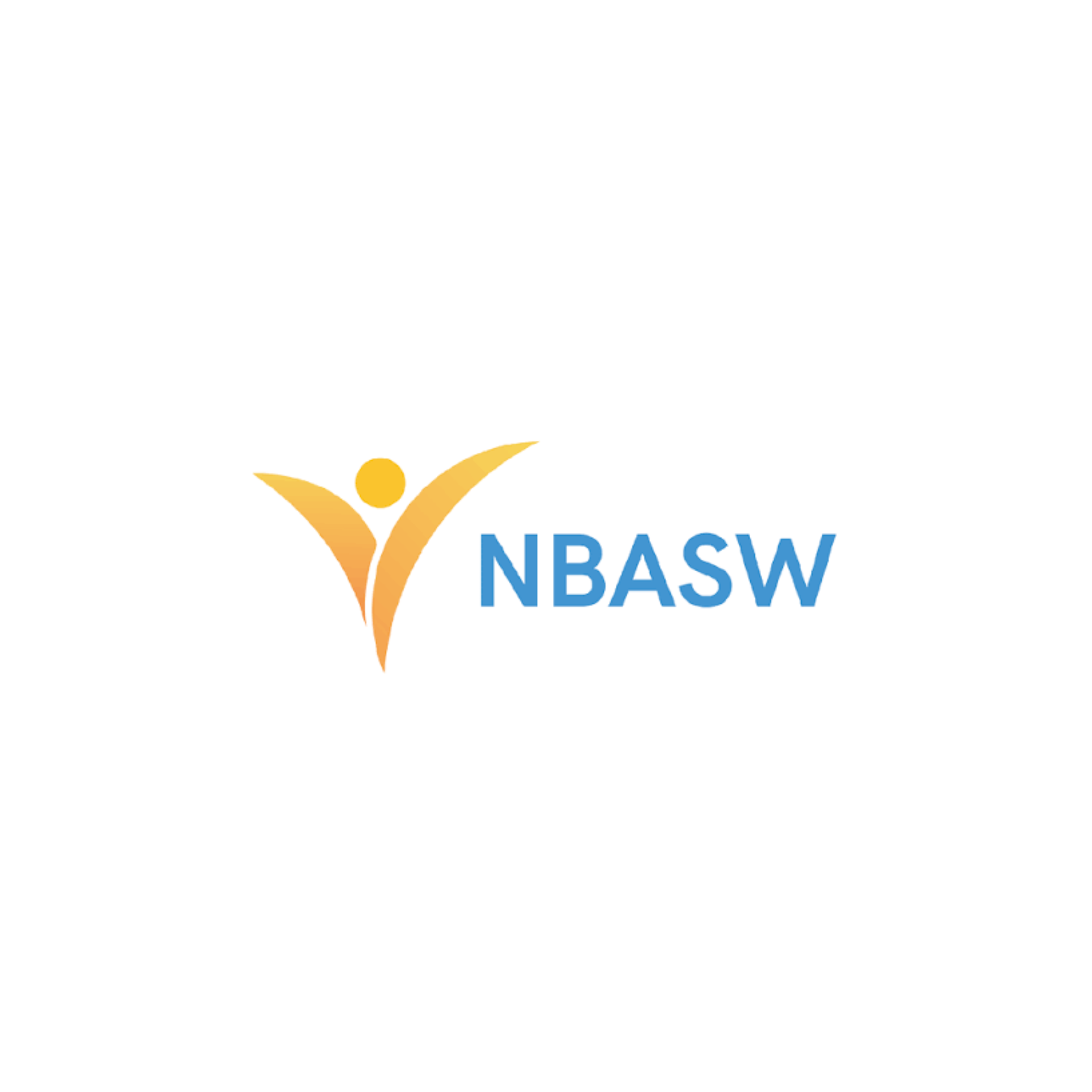 NBASW logo with orange abstract figure and blue text on a white background