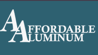 Affordable Aluminum logo on a teal background with white text and stylized “AA” initials