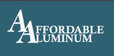 Affordable Aluminum logo on a teal background with white text and stylized “AA” initials
