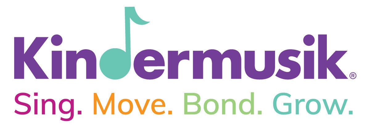 Kindermusik logo with purple and teal text and tagline “Sing. Move. Bond. Grow.”