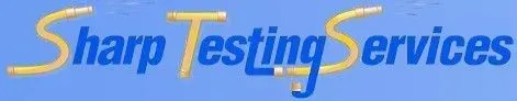 Sharp Testing Services logo in blue and gold text on a light background