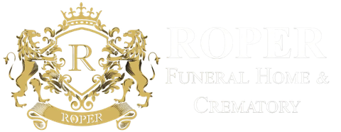 Gold crest logo with crowned &ldquo;R&rdquo; and faint text reading &ldquo;Roper Funeral Directors Crematorium&rdquo;