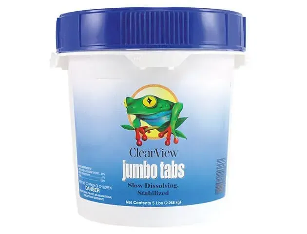 A bucket of clearview jumbo tabs with a frog on the label