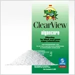 A bag of clearview algaecure is sitting next to a pile of algae.