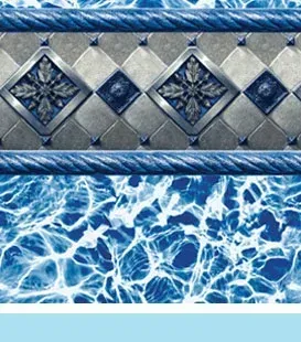 A swimming pool with a blue tile border and a blue water surface.