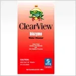 A box of clearview biozyme water cleaner with a frog on it.