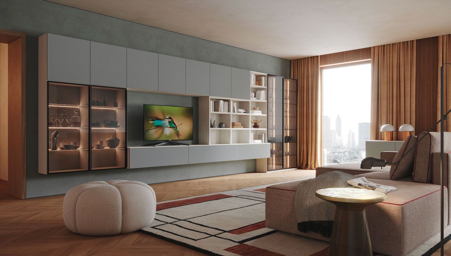 Soggiorno moderno con parete attrezzata e mobile TV