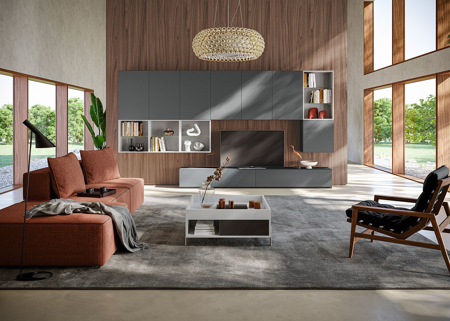 Cucina moderna Made in Italy con isola in pietra chiara