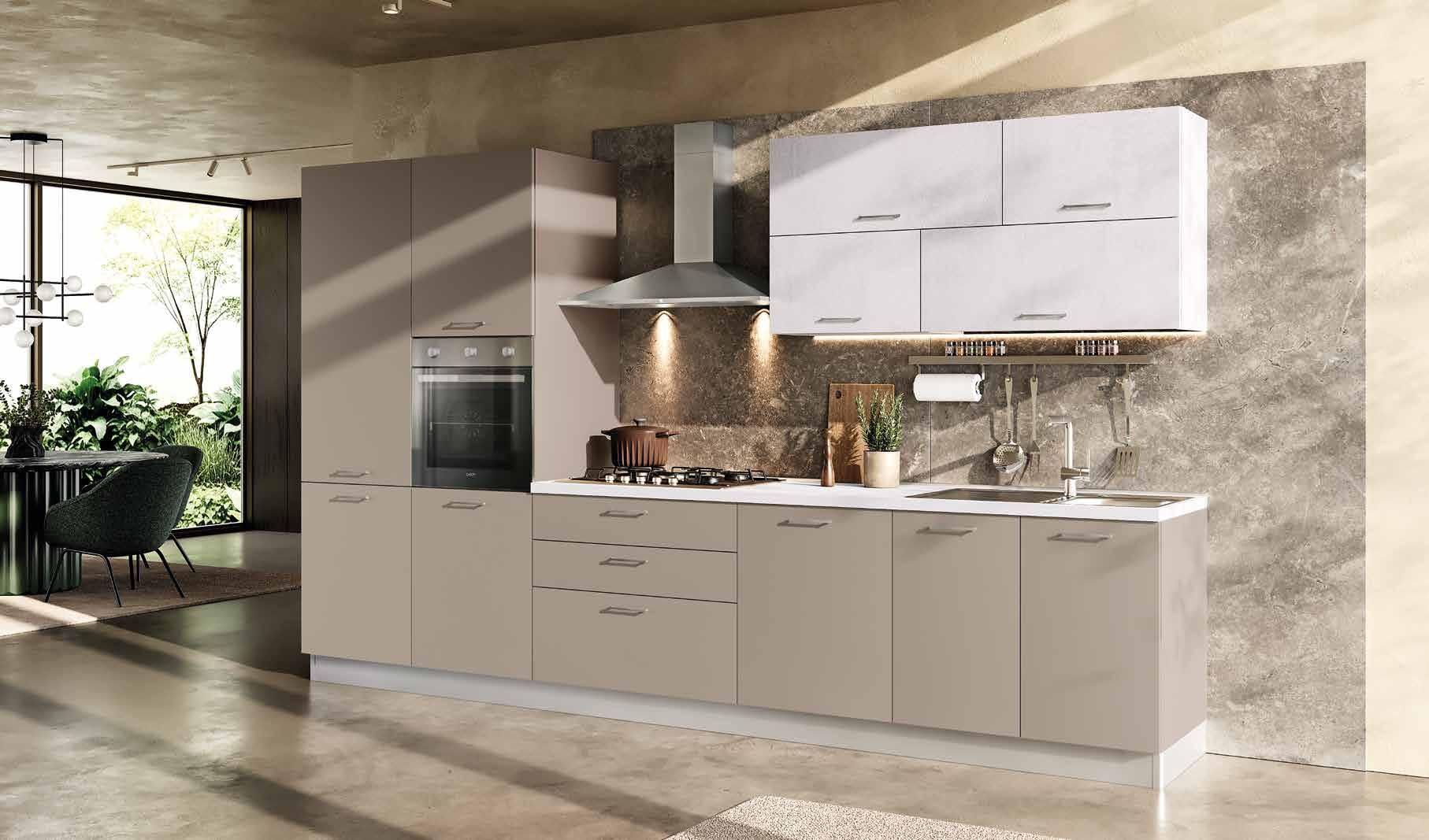 Cucina moderna Made in Italy con isola in pietra chiara