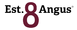 Est. 8 Angus logo with a burgundy number 8.