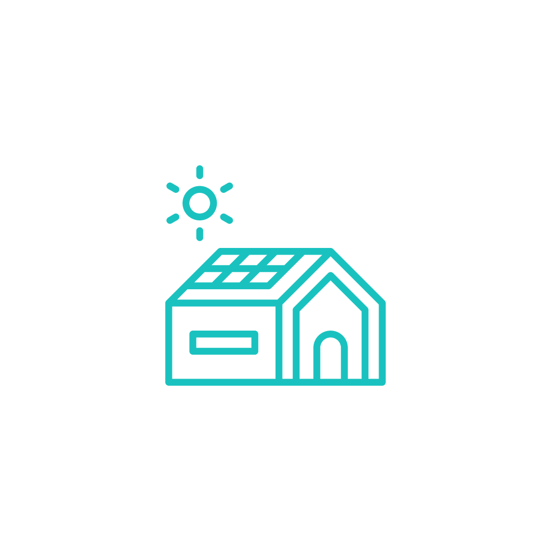 een icoon van een huis met zonnepanelen op het dak.