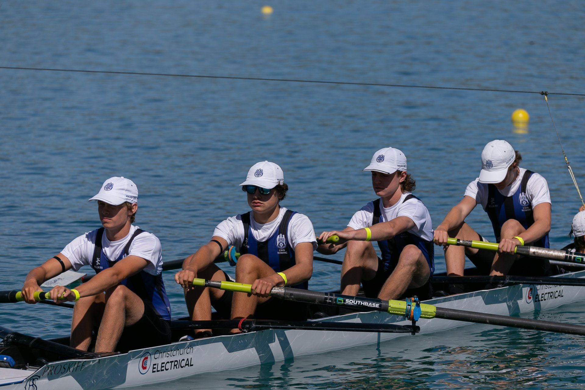 Christchurch Boys Rowing Team in Christchurch Electrical sponsored boat