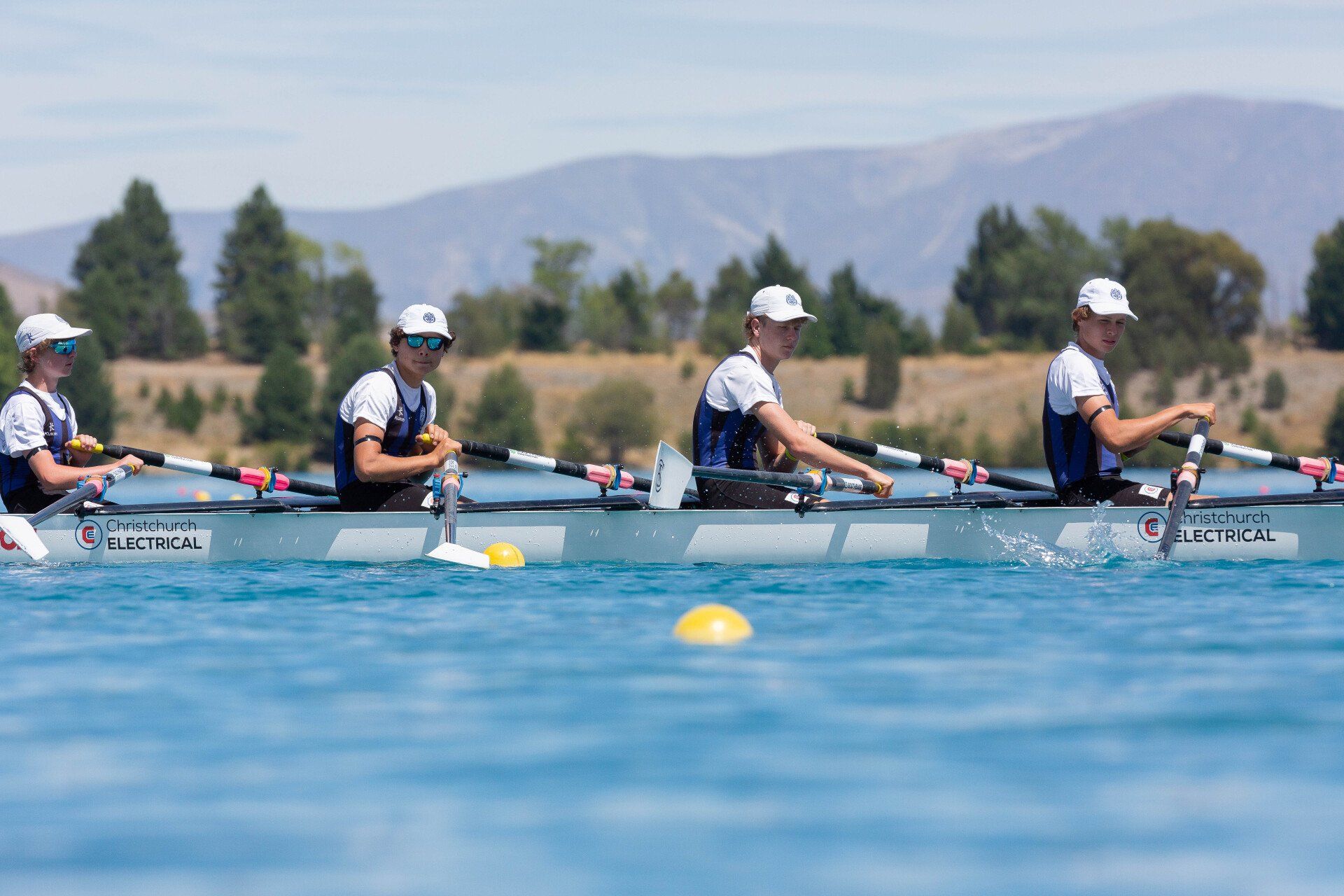 Christchurch Boys Rowing Team in Christchurch Electrical sponsored boat
