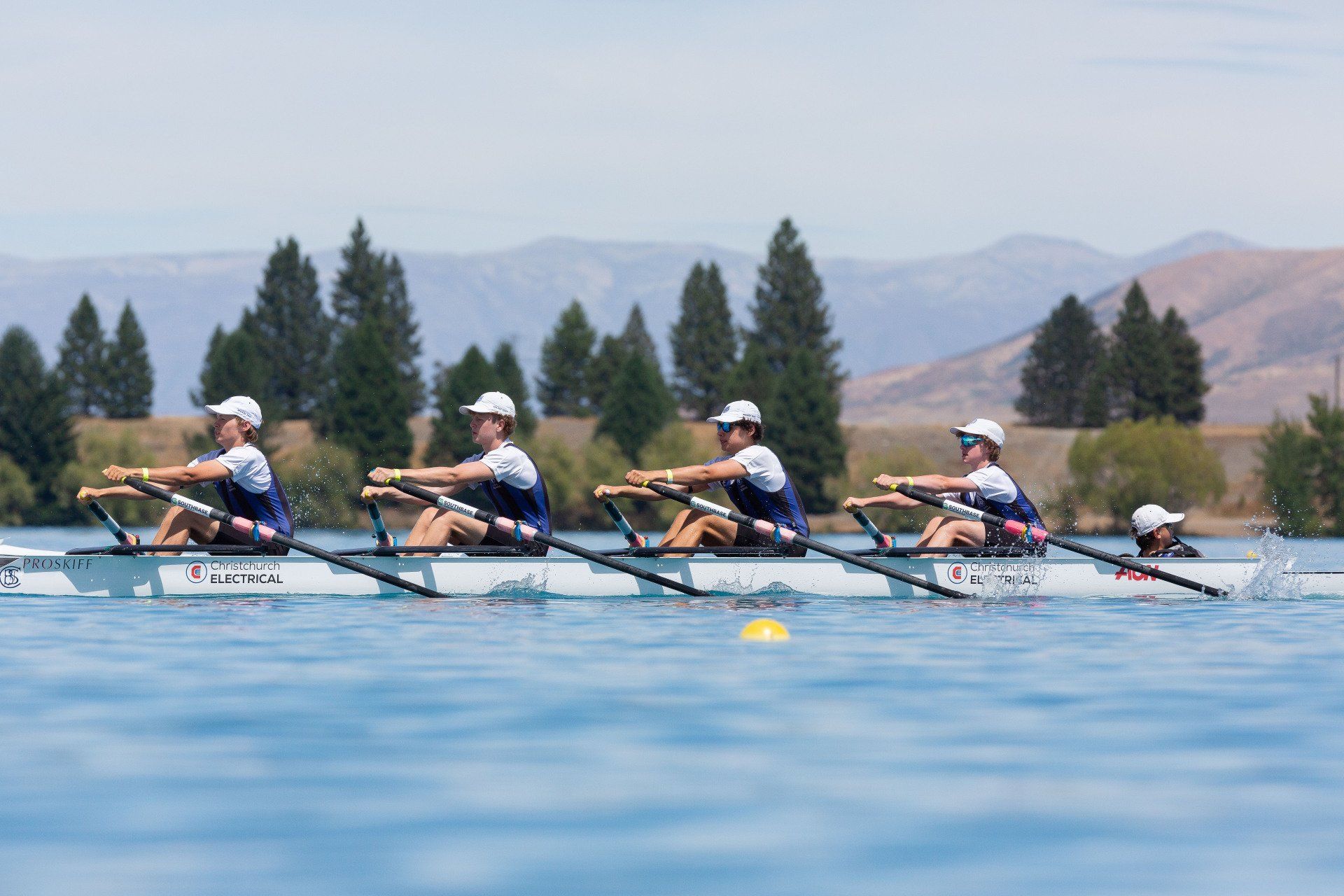 Christchurch Boys Rowing Team in Christchurch Electrical sponsored boat