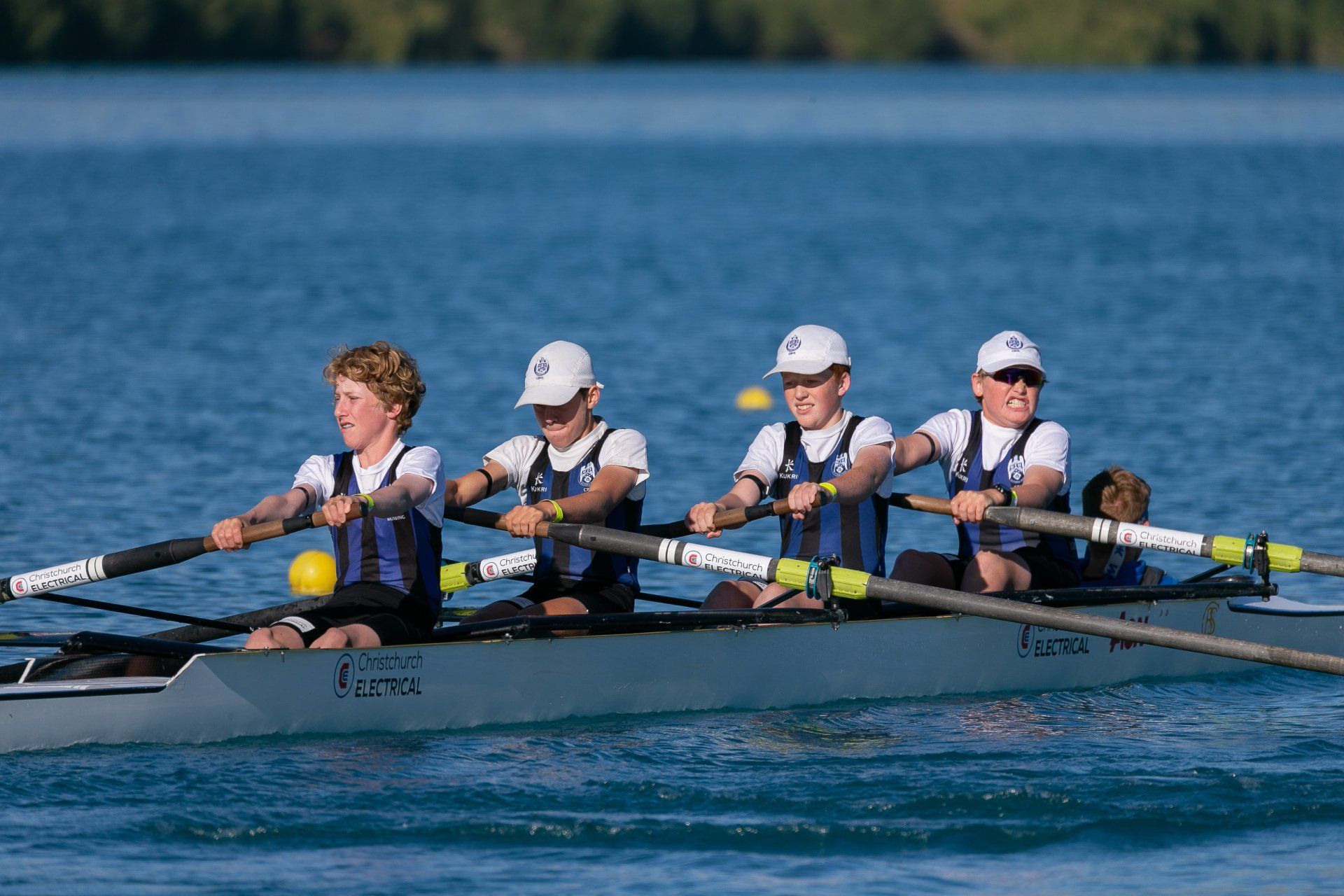 Christchurch Boys Rowing Team in Christchurch Electrical sponsored boat