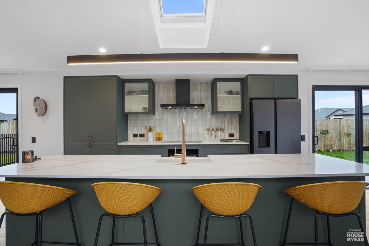 Kitchen in House of the Year Gold winning house built by Generation Homes, electrical work completed by Christchurch Electrical.