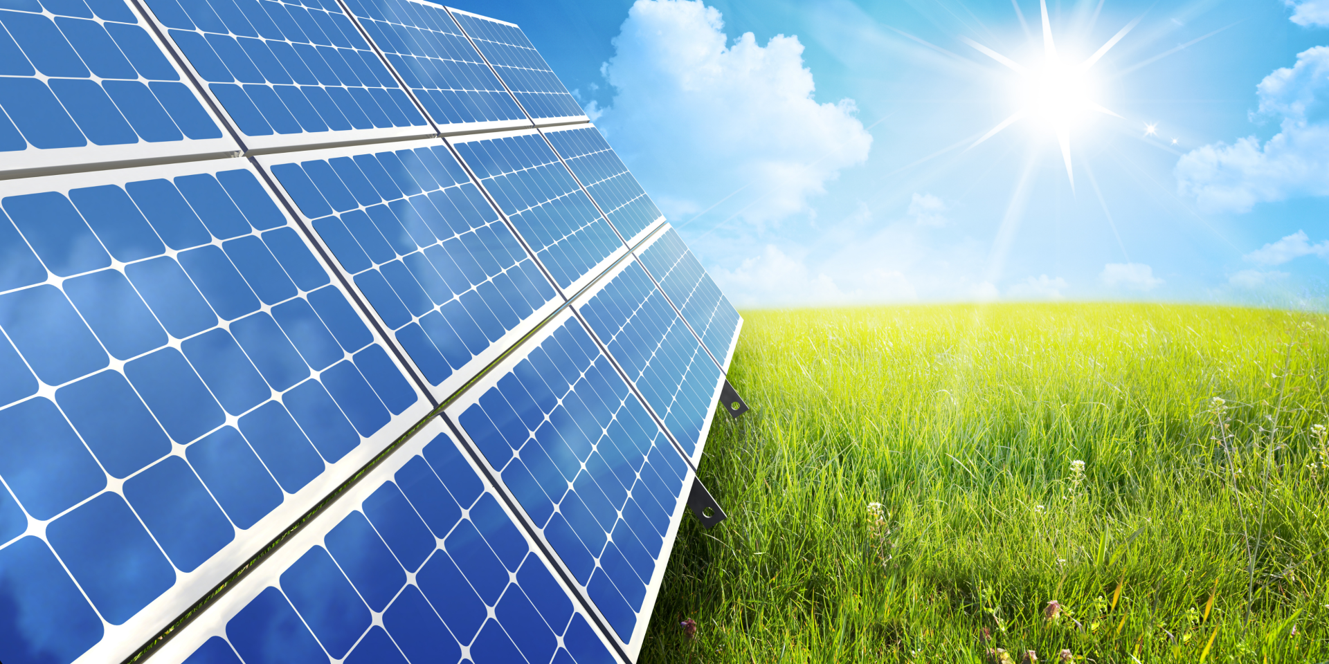 Ground Mounted Off Grid Solar Panel On Grass