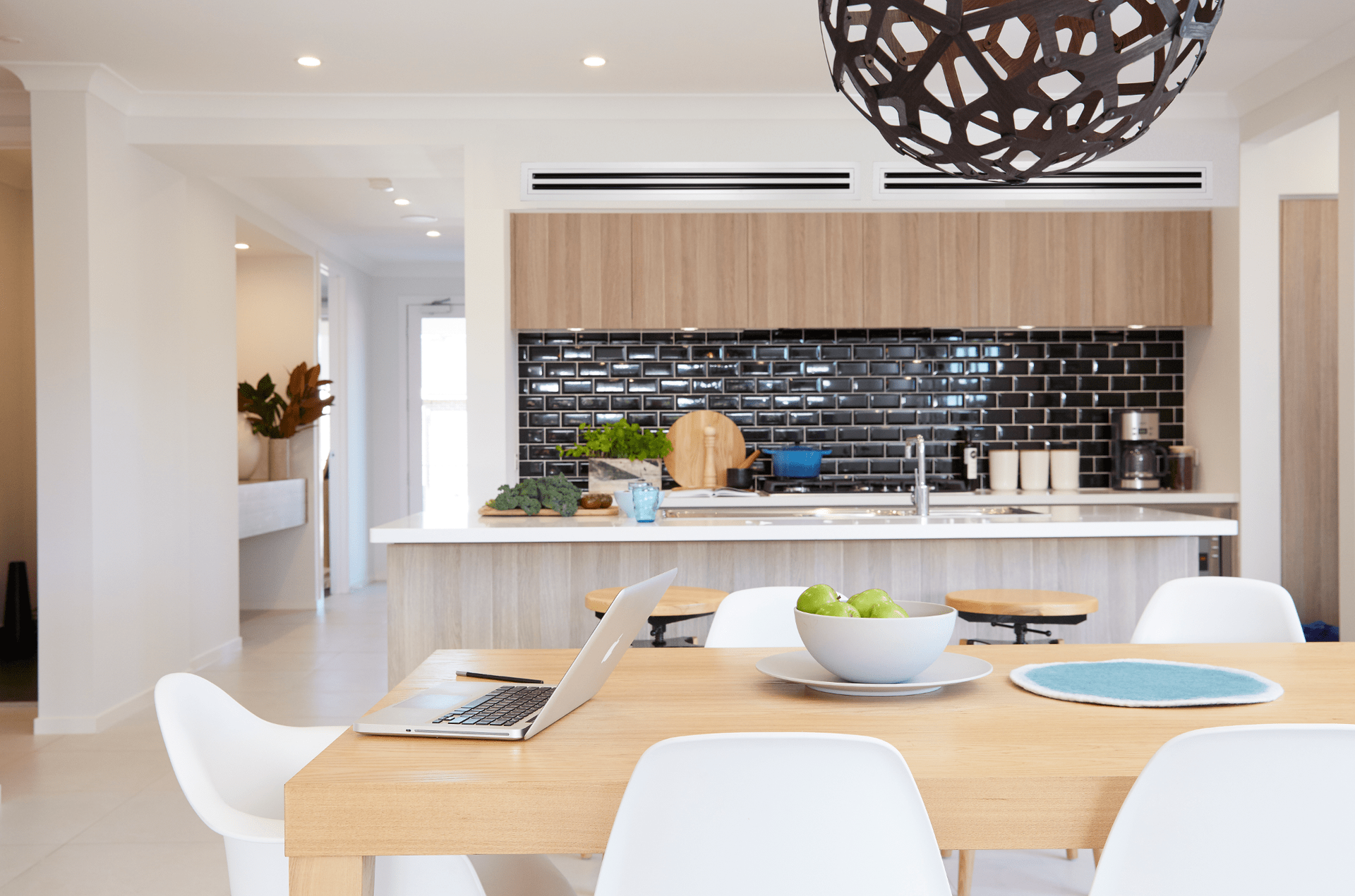 Ducted heat pump and LED lights in kitchen/dining area