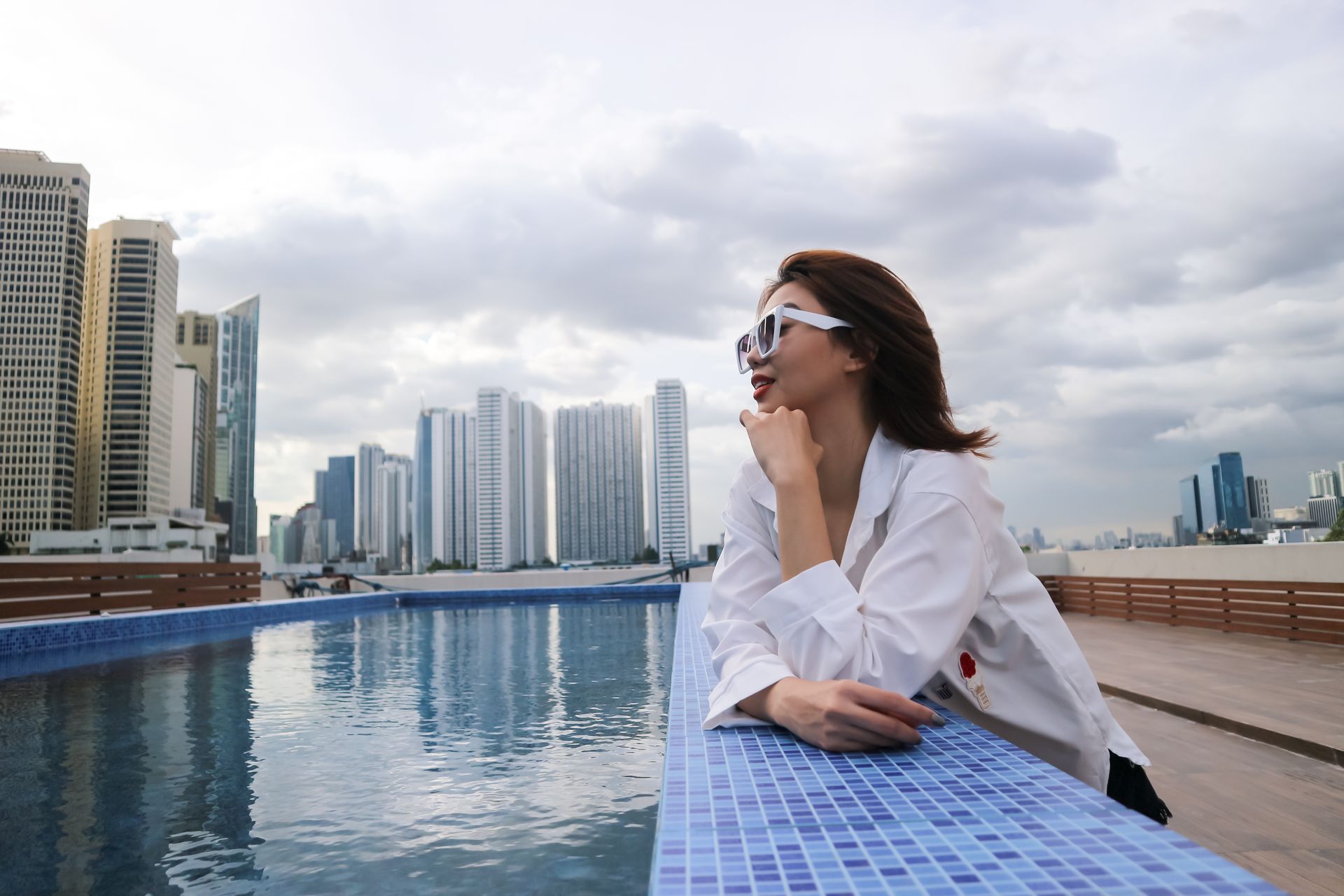 Rooftop pool with Makati skyline view at The Belamy House 