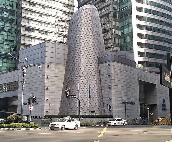 Modern architecture skyscraper near hotels in Poblacion Makati location.