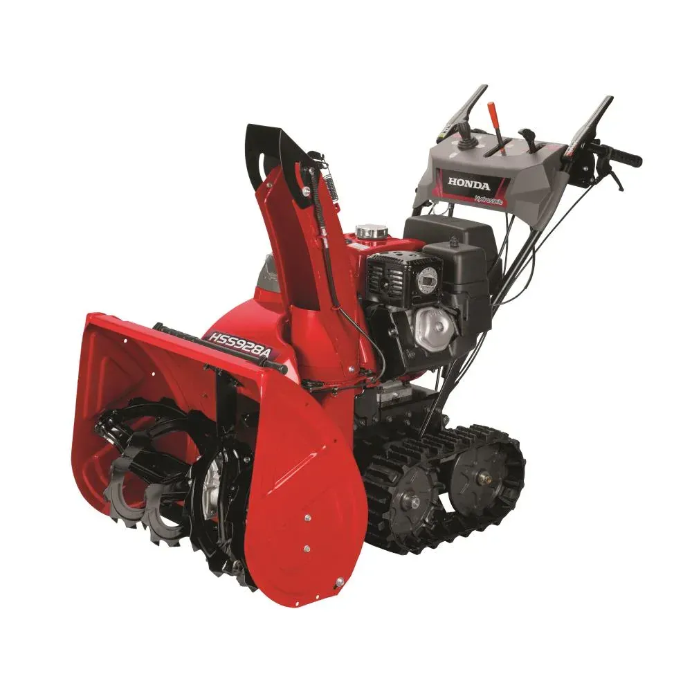 Red Honda snowblower with tracks.