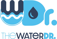 Logo for The Water Dr. featuring blue and white design, a water droplet, and text.