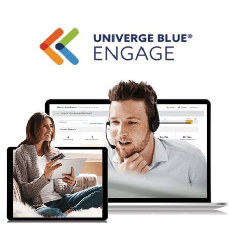 A man wearing headphones is talking on a video call with a woman holding a tablet