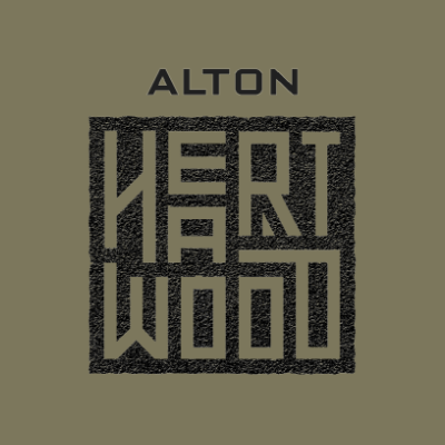 The word alton that is on a brown background