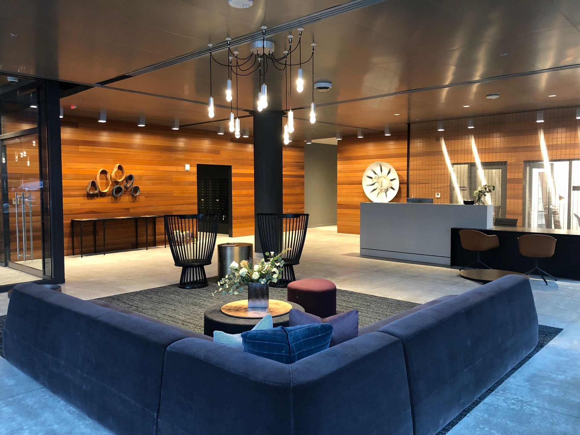Clubhouse with designer lighting.