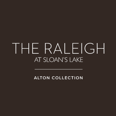 The Raleigh at Sloan's Lake logo, brown background, white text.