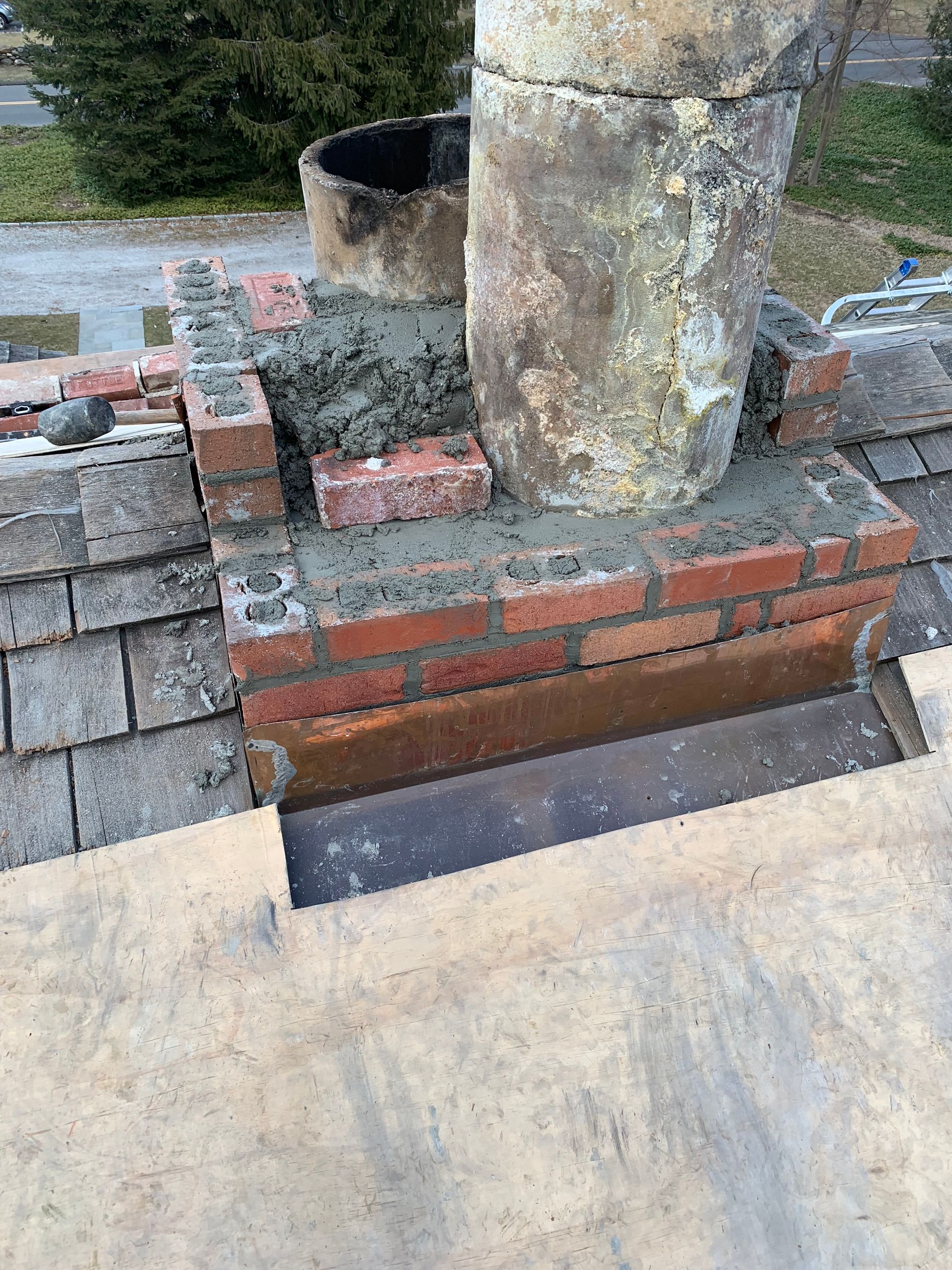 Full chimney rebuild and brick restoration Greenwich CT by Executive Homes