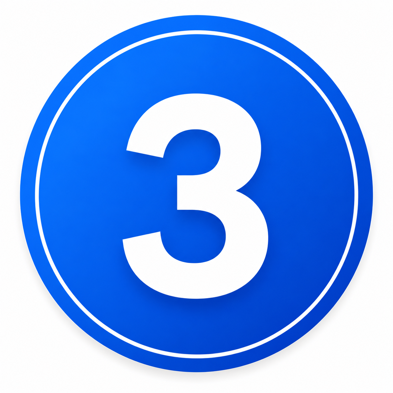 White number 3 inside a dark blue circle with a thin gold ring