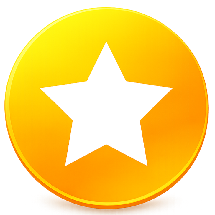 Yellow-orange circular button with a white star icon