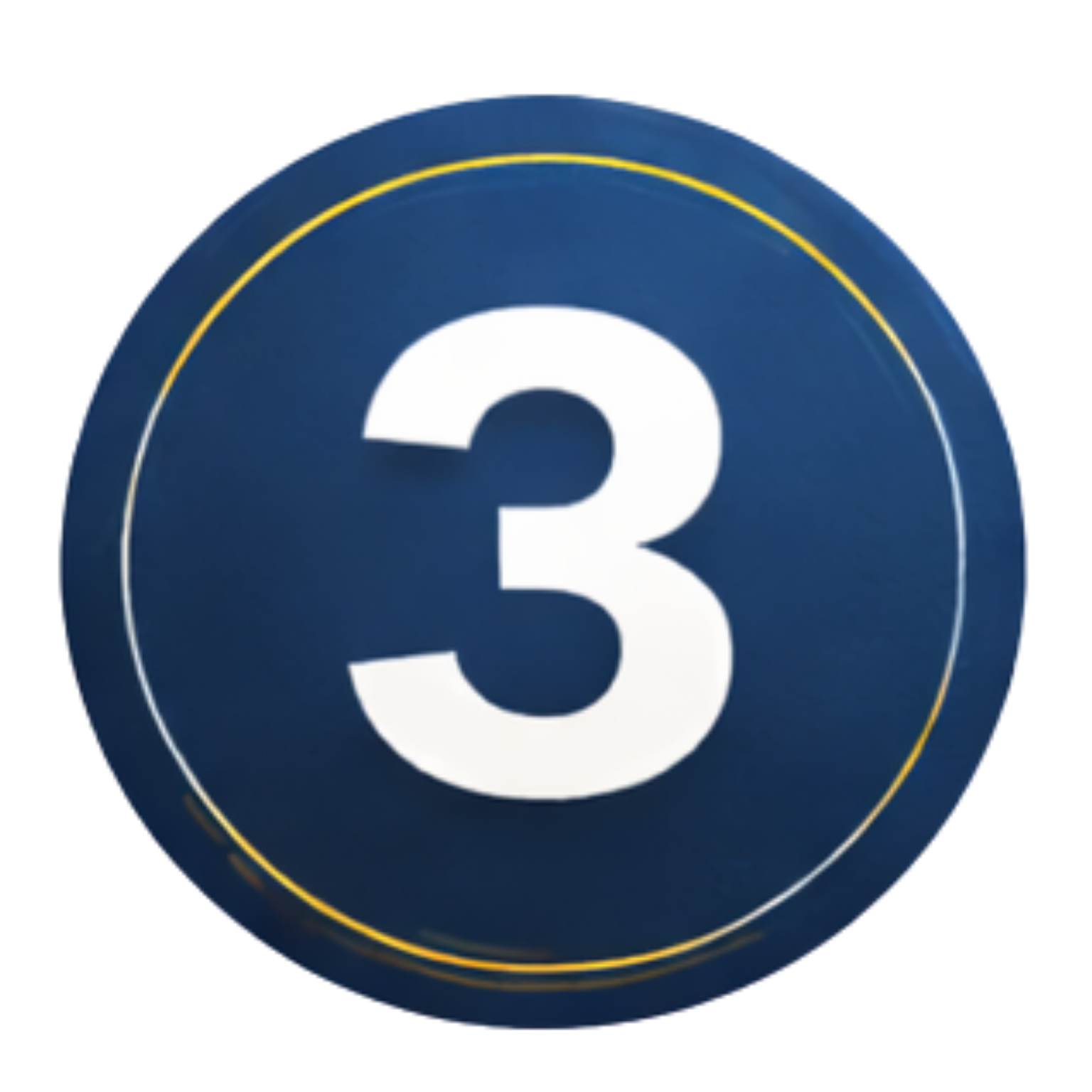 White number 3 on a dark blue circular badge with a thin gold border