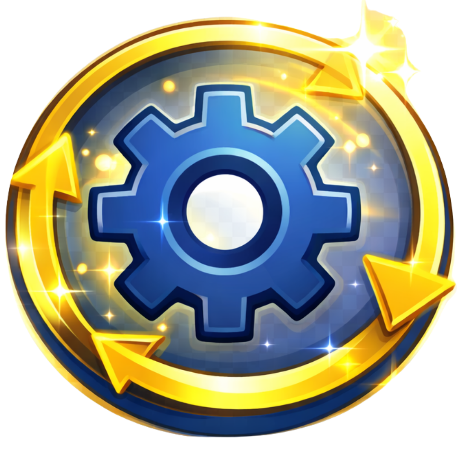 Blue gear with yellow circular arrows, symbolizing settings or refresh