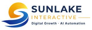 Sunlake Interactive logo with blue and yellow swoosh and tagline &ldquo;Digital Growth + AI Automation&rdquo;