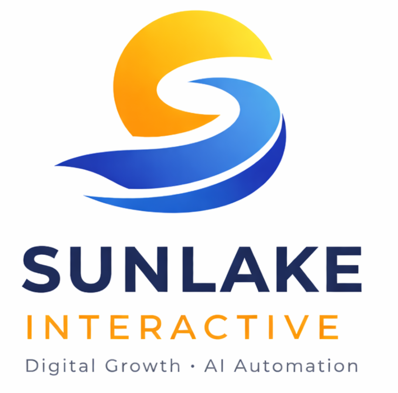 Sunlake Interactive logo with yellow and blue swirl and tagline “Digital Growth • AI Automation”