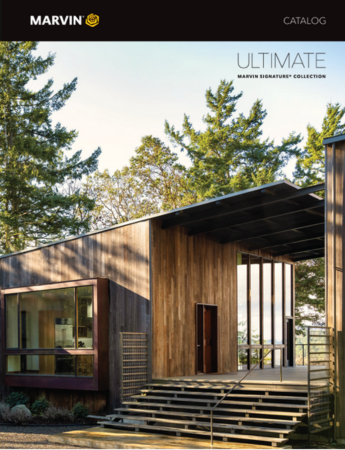 A wooden house with stairs leading up to it is on the cover of a catalog.