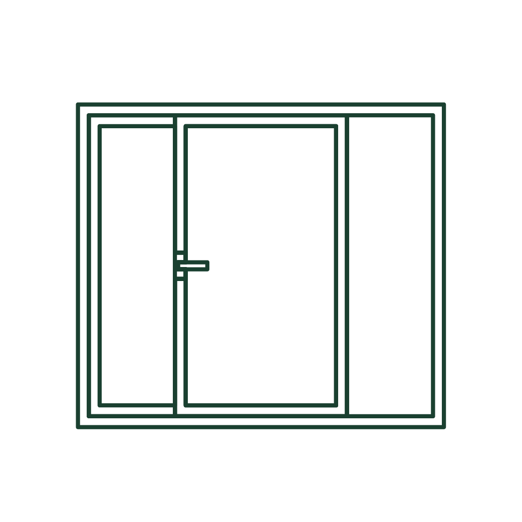 Outline of a sliding glass door with one movable panel.