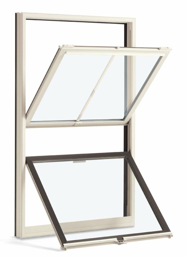 A picture of a window with the glass open on a white background.