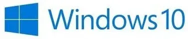Windows 10 logo with blue window icon and text